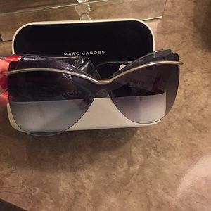 NWT MARC JACOBS 61 Butterfly Pilot Oversized Metal Ruthenium Silver Sunglasses